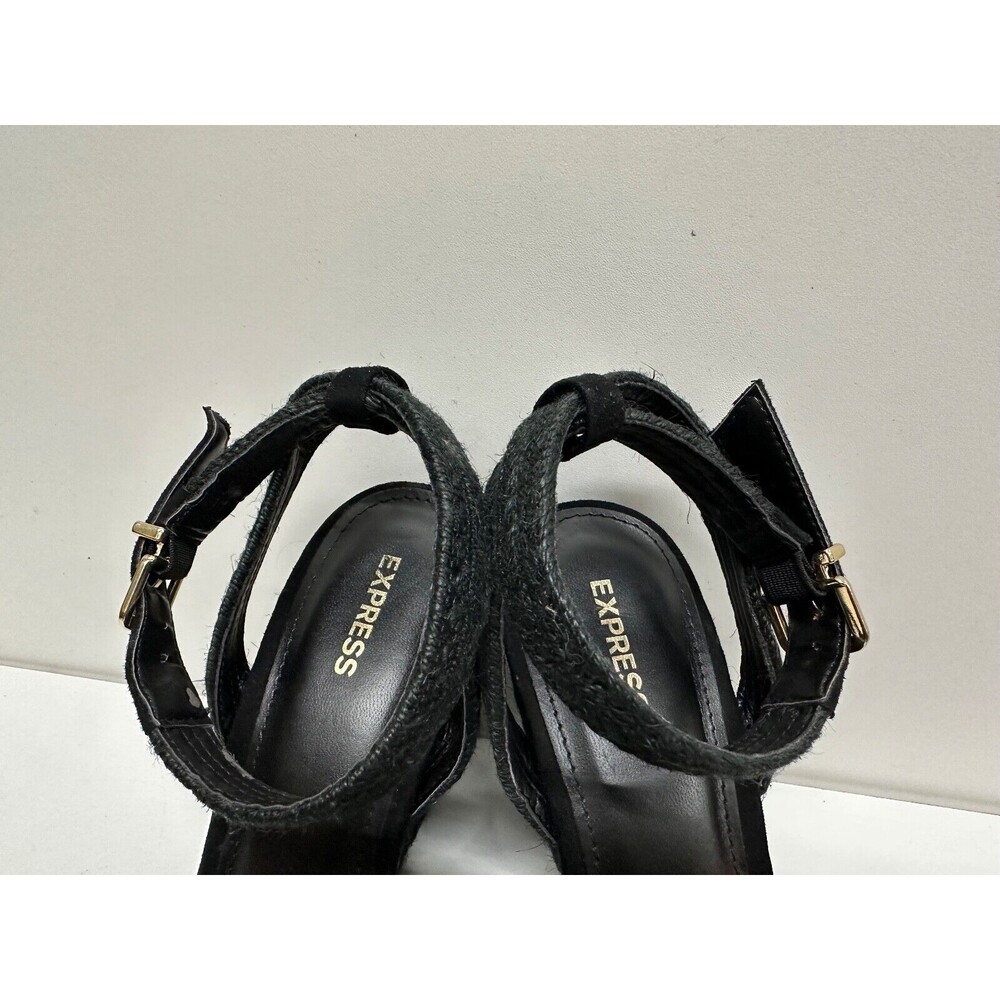 Express women size 9 black rope open toe wedged ankle buckle strap sandals - Picture 11 of 14